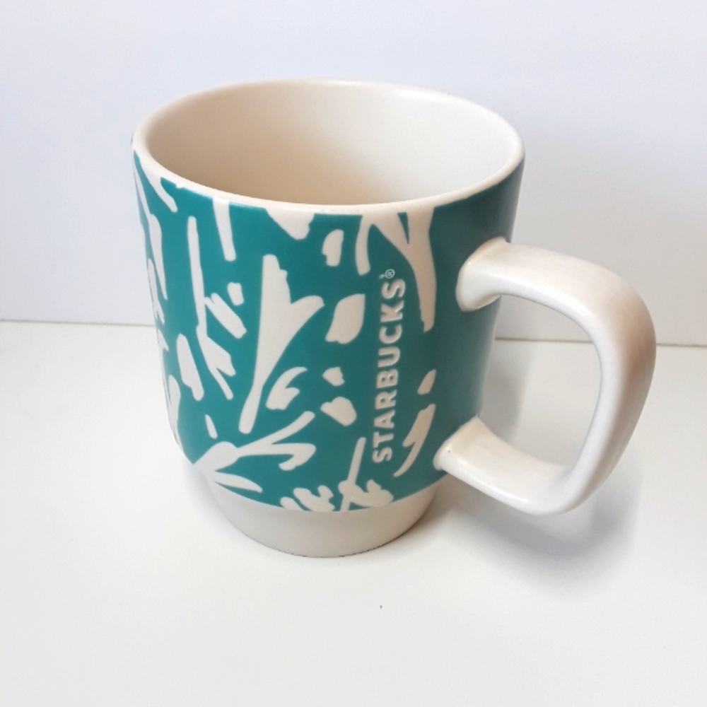 Starbucks Aqua Blue Flower Ceramic Mug